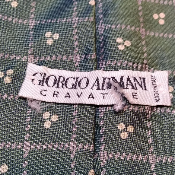 Giorgio Armani Tie, 60% Polyester, 40% Silk, Green & White Pattern Made … - Picture 5 of 10